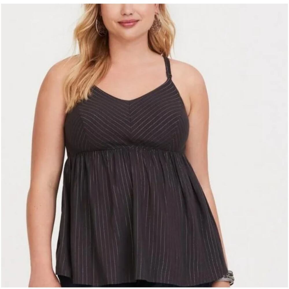 NEW! Torrid Metallic Pinstripe Challlis Babydoll Top, NWT, Plus Size 0